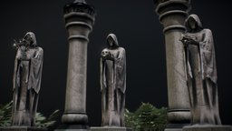 ancient statue scene ruin, ancient, medieval, mystical, mystic, ruined, statue, old, magical, relic, statues, collumn, overgrown, relics, stone, fantasy, magic, collumns