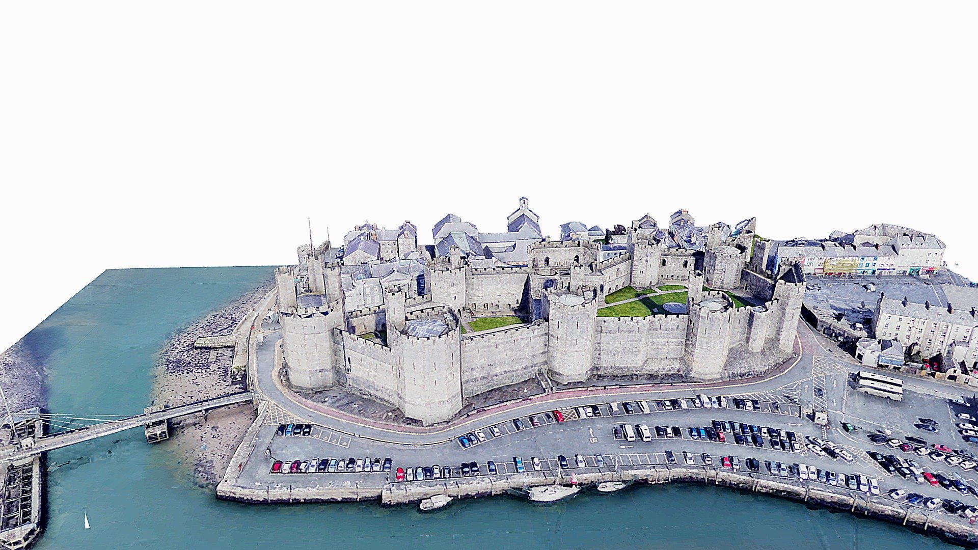Caernarfon Castle (Welsh: Castell Caernarfon Welsh pronunciation: [kastɛɬ kaɨrˈnarvɔn]) – often anglicised as Carnarvon Castle or Caernarvon Castle[1] – is a medieval fortress in Caernarfon, Gwynedd, north-west Wales cared for by Cadw, the Welsh Government's historic environment service. It was a motte-and-bailey castle from the late 11th century until 1283 when King Edward I of England began to replace it with the current stone structure. The Edwardian town and castle acted as the administrative centre of north Wales, and as a result the defences were built on a grand scale. There was a deliberate link with Caernarfon's Roman past,[citation needed] and the Roman fort of Segontium is nearby.
https://en.wikipedia.org/wiki/Caernarfon_Castle#:~:text=Caernarfon%20Castle%20(Welsh%3A%20Castell%20Caernarfon,Welsh%20Government%27s%20historic%20environment%20service.