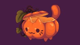 🎃Pumpkitten🎃 plant, cat, cute, jackolantern, fall, autumn, handpaintedtexture, blender3dmodel, stylizedmodel, stylizedcharacter, handpainted, blender, blender3d, halloween, pumpkin, spooky, stylized3d, stylizedhandpaint, noai
