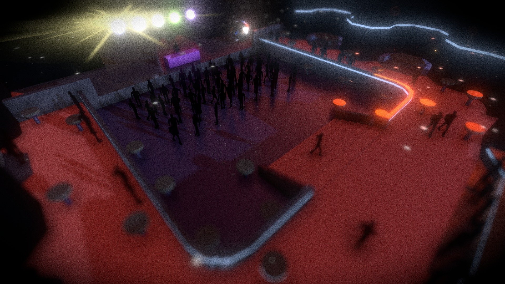 NightClub populated with simple humanoids dancing, 
waiting for drinks like an hour, and shouting to each other.