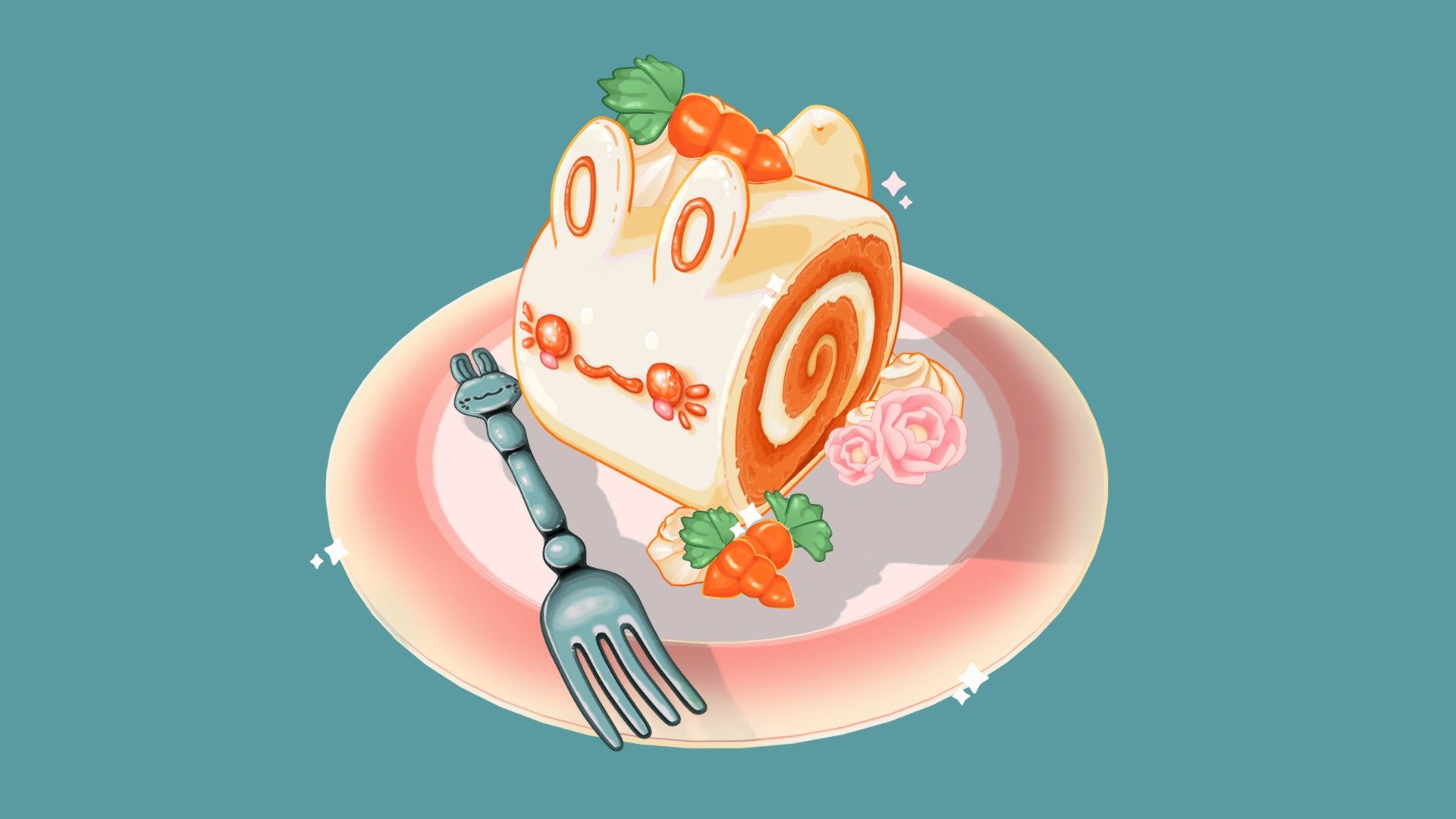 3D model of a 🥕Bunny Carrot Cake Roll🥕.

Model made in Blender with handpainted textures and toon shading.

Check out my Instagram nicole_davisart or Twitter NDavisart to see how the model looks in Blender.