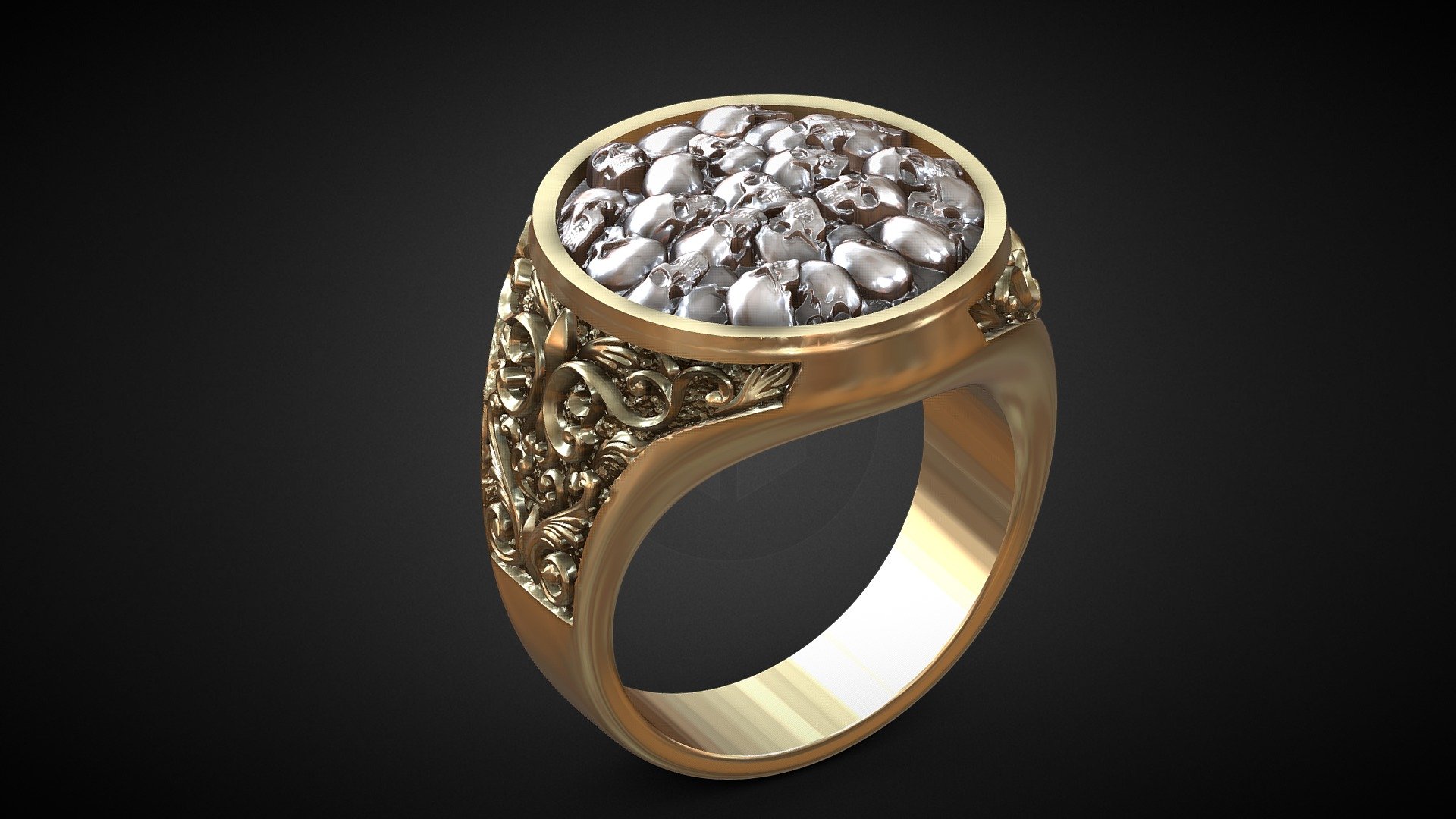 Dimensions:

US Sizes:6/7/8/9/10/11/12/13

upper width - 20mm

lower width - 6mm

upper thickness - 7mm

lower thickness - 2mm

Approx. Weight:

sterling silver 925 - 30 g

14 k gold (585) -38 g

Volume (size 10):

2912,724 mm³

Gems:

no gems

Dive into the bold world of the Ring Skull Mountain with Baroque Pattern, a captivating 3D model crafted for both 3D printing and jewelry manufacturing. This intricately designed ring fuses the enigmatic allure of a skull motif with the grandeur of baroque-inspired patterns, creating a statement piece that exudes both edge and elegance. Crafted with meticulous detail, this model offers versatile applications, perfect for those passionate about unique, unconventional jewelry. Add a touch of mystique and style to your collection with this mesmerizing design