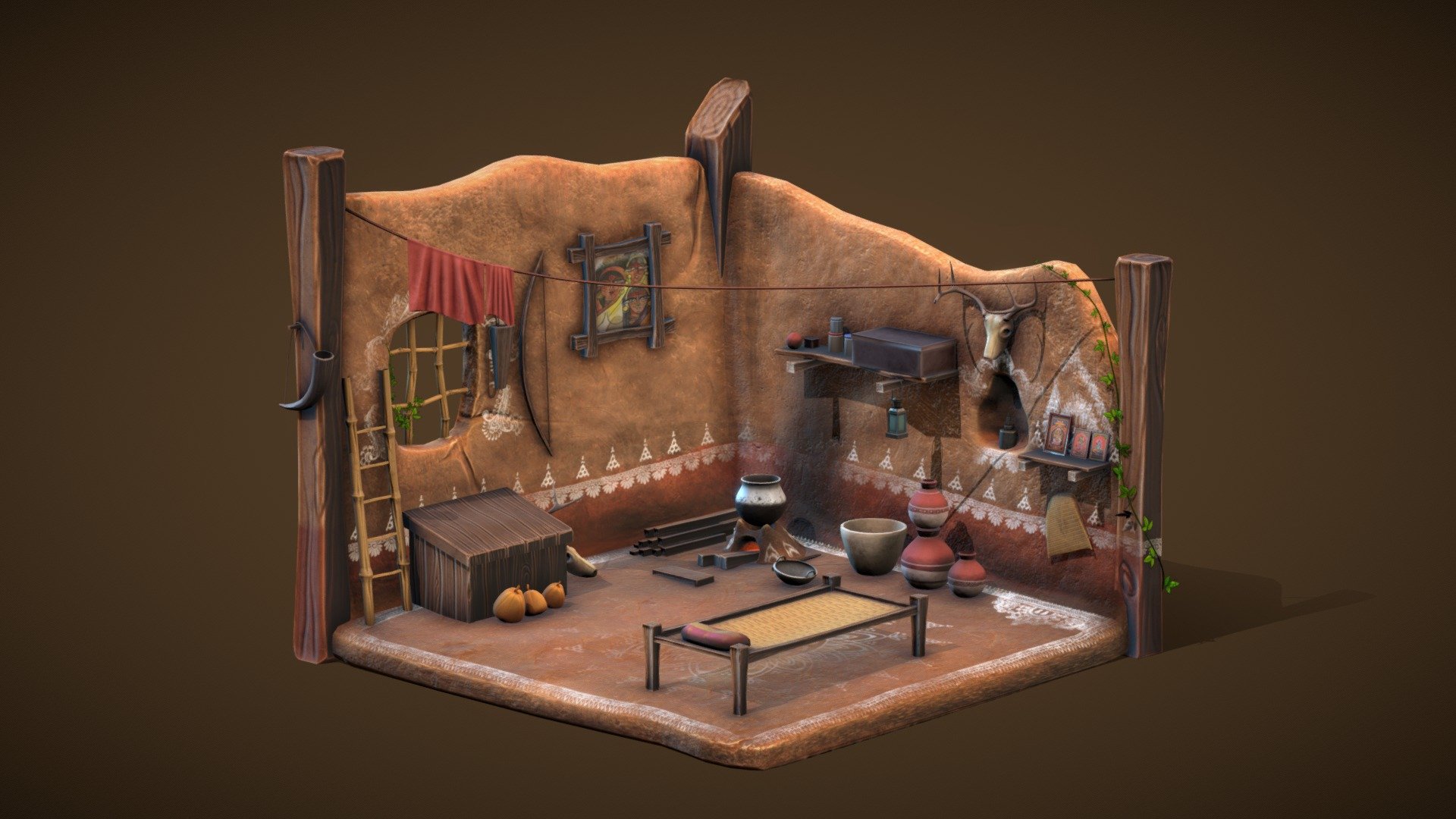 this is the Indian tribal isometric room I made for the Sketchfab Isometric Room challenge, I took two days to complete this work. the main thought of my work is to present Indian tribal culture, this is my own idea, not concept art.
software used, maya, Zbrush, substance painter