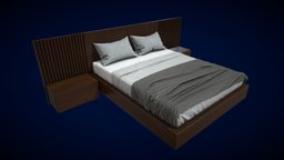 Bed Frame and Headboard Low Poly room, modern, frame, wooden, bed, rectangular, bedroom, platform, sleep, furniture, mattress, drawers, pillows, headboard, interior-design, design, home, wood