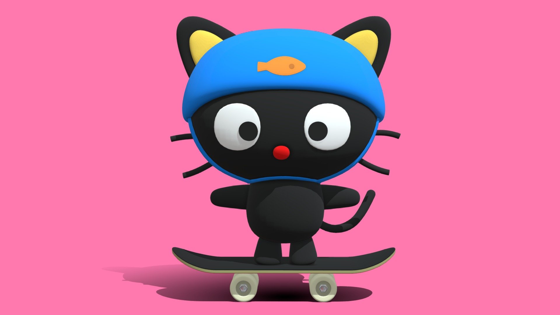 My 3D model of Chococat on a skateboard because he is so cool! I kept the model simple because it is supposed to just be fun and goofy:)