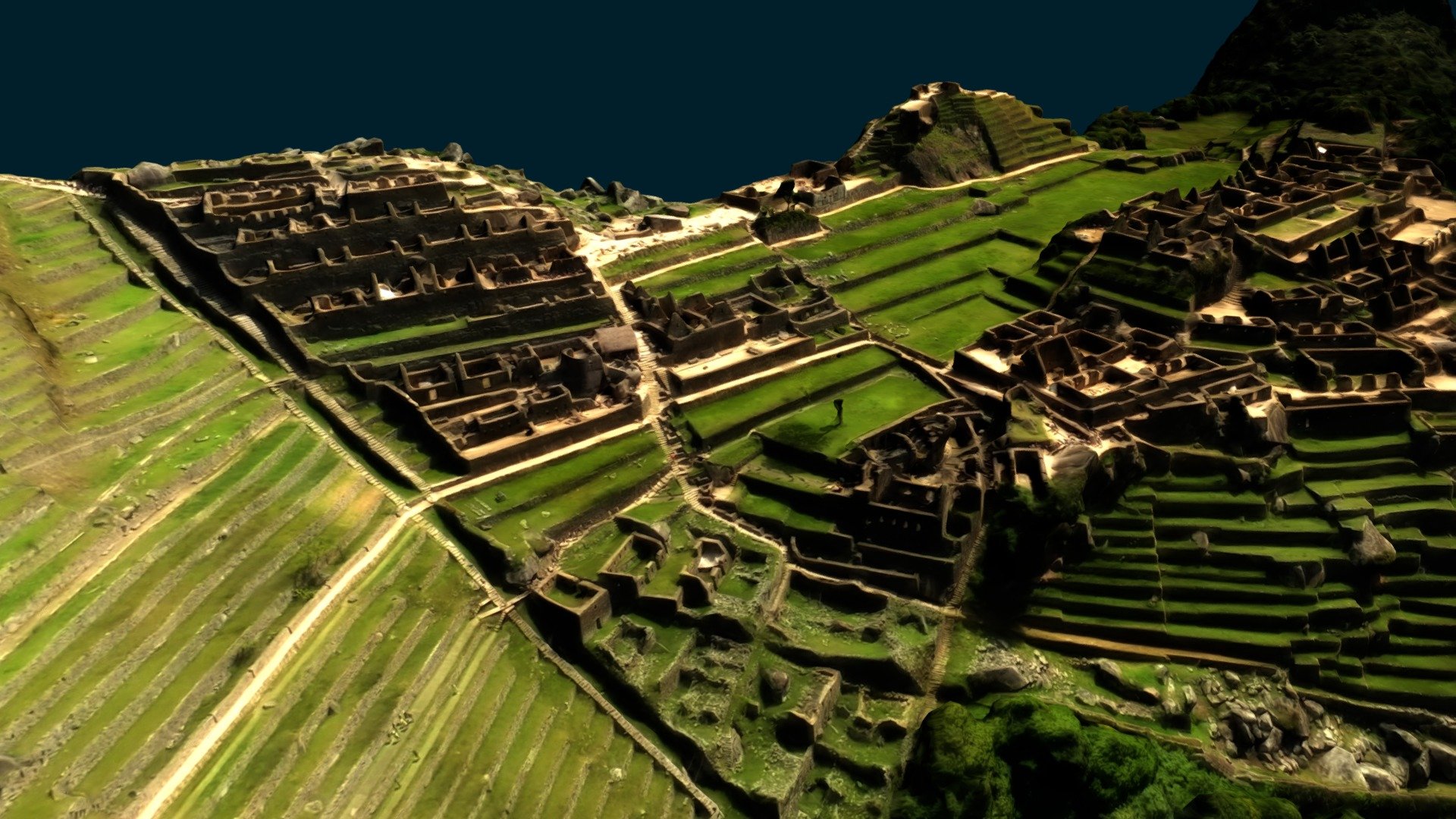Machu Picchu is a 15th-century Inca citadel, located in the Eastern Cordillera of southern Peru, on a 2,430-metre (7,970 ft) mountain ridge. It is located in the Machupicchu District within Urubamba Province above the Sacred Valley, which is 80 kilometres (50 mi) northwest of Cuzco. The Urubamba River flows past it, cutting through the Cordillera and creating a canyon with a tropical mountain climate.

Photogrammetry model made with captures from a 4k drone footage, a printable model is available in the extra archive in the additional file.