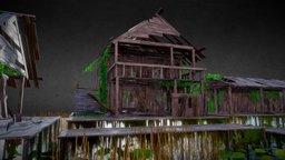 Abandon Wooden Swamp House Scene wooden, photorealistic, reed, swamp, wooden-house, wooden-house-old, abandoned-house, game-ready-asset, blender3d, house, plants-nature, ivy-covered, ivyclump, swamp-scene, swamp-plant