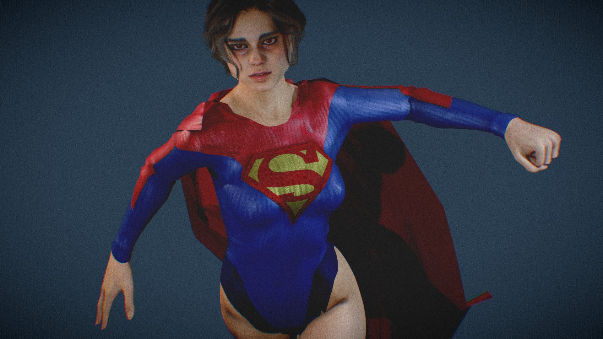 work in progress supergirl movie version. mixamo bone names for animations. sss subsurface scattering. two shape key. body fully rigged.  basic face rig. model in blender file.
