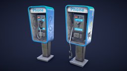 Stylized Pay Phone / Phone Booth - Low Poly coin, exterior, element, money, prop, urban, detail, cartoony, newyork, clean, dirty, booth, town, props, phone, call, telephone, phones, details, phonebooth, overwatch, low-poly-model, phonebox, pay, stilised, fortnite, street-props, exterior-public, cartoon, asset, pbr, city, stylized, street, gameready, exteriors