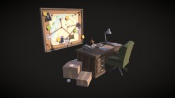 Detective Office LowPoly Pack office, armchair, agent, desk, retro, furniture, noir, detective, assetpack, 3d, lowpoly