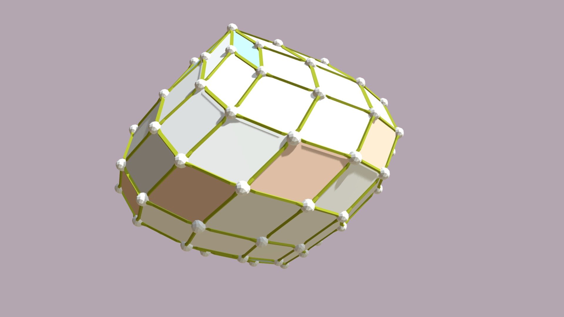 This zonohedron has 90 rhombic faces, 180 equal length edges and 92 vertices. It was created with vZome. The vZome file is included in the download.