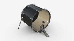 Acoustic Bass drum drum, music, instrument, sound, musical, acoustic, stage, equipment, bass, metal, professional, percussion, concert, beat, rhythm, 3d, pbr, rock, black