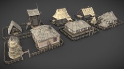 Wooden Village tower, fence, wooden, log, mill, old, straw, loghouse, hatch, thatch, thatched, thatchedroof, house, wood, building, village, thatched-roof, thatched-house, hatch-house