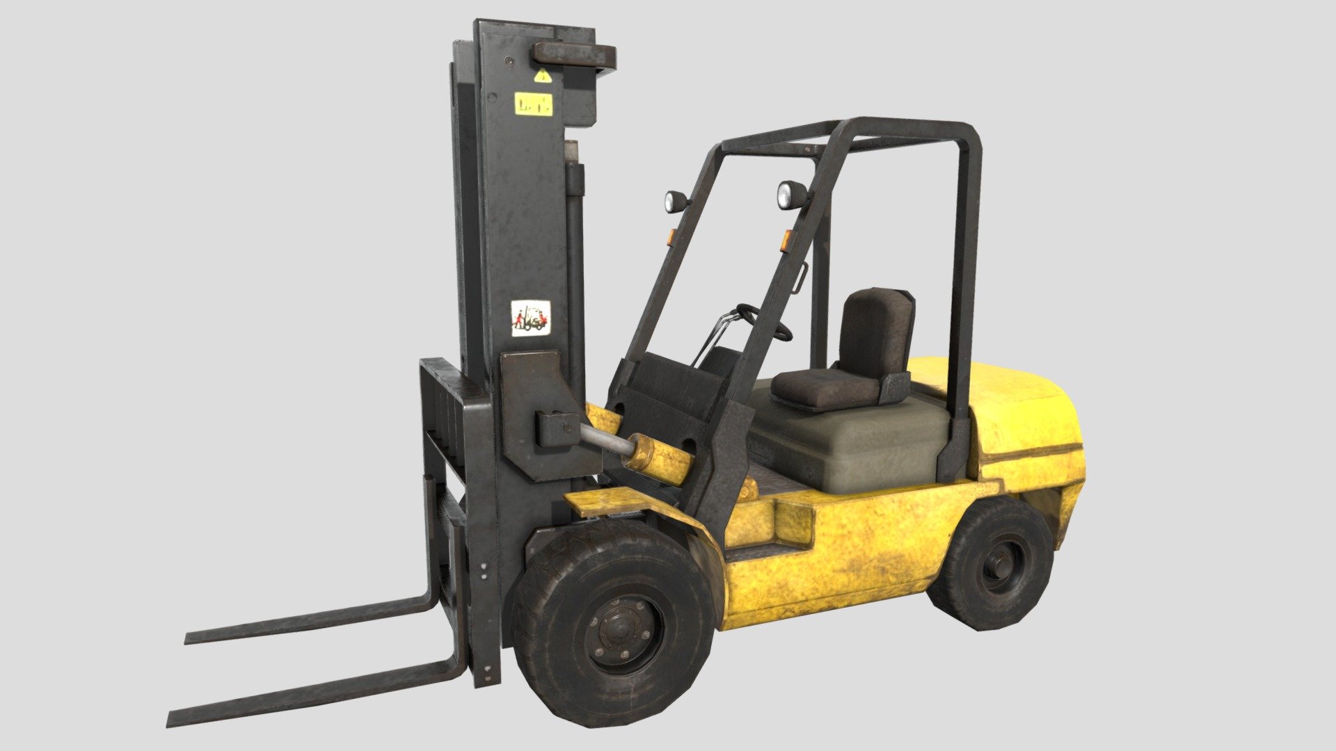 Forklift Truck
The model has an optimized low poly mesh with the greatest possible number of simplifications that do not affect photo-realism but can help to simplify it, thus lightening your scene and allowing for using this model in real-time 3d applications.

Real-world accurate model.  In this product, all objects are ERROR-FREE and All LEGAL Geometry. Subdivisions are not required for this product.

Perfect for Architectural, Product visualization, Game Engine, and VR (Virtual Reality) No Plugin Needed.

Format Type




3ds Max 2017 (standard shader)

FBX

OBJ

3DS

Texture

1 material used. 1 different sets of textures:




Diffuse

Normal

Specular

Gloss

AO

Emissive

Specular n Gloss [.tga additional texture]

You might need to re-assign textures map to model in your relevant software