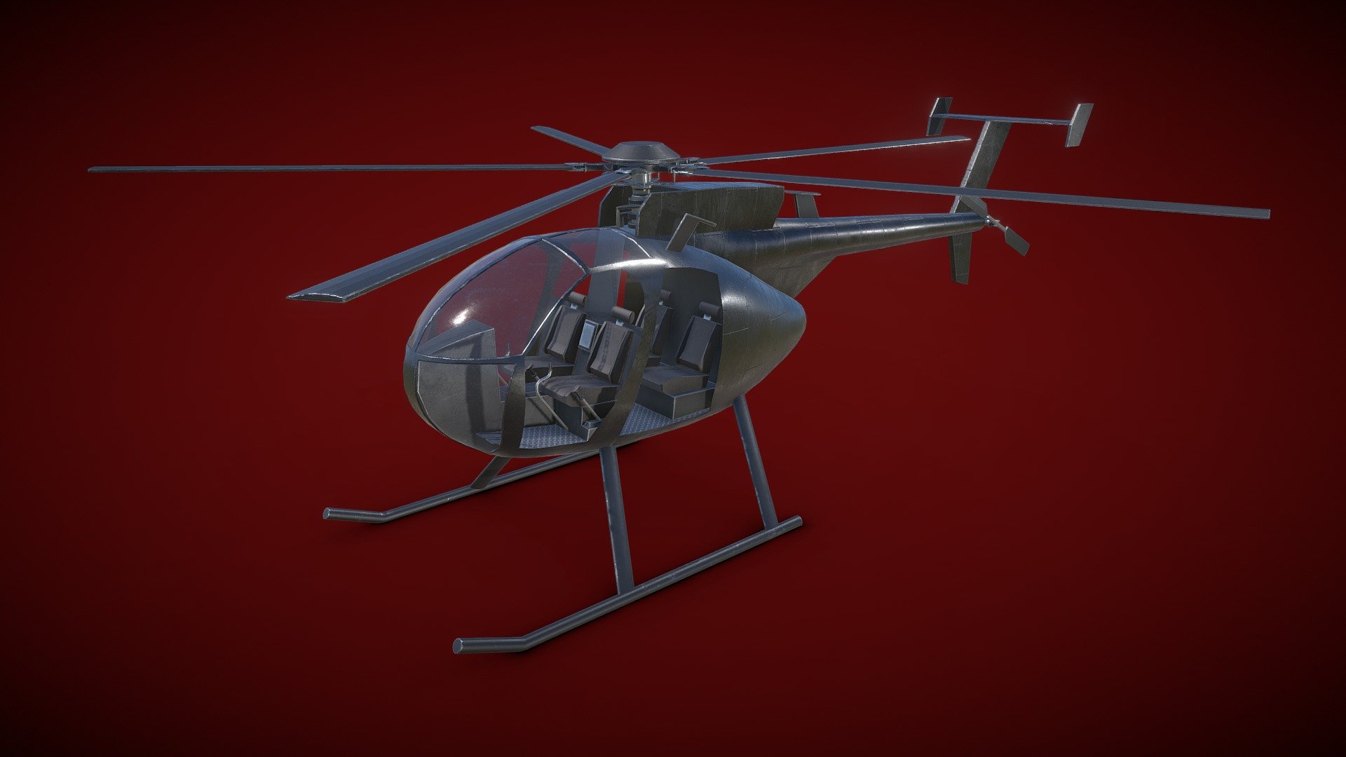 ⭐You can say thank you by buying me Coffee⭐: https://www.buymeacoffee.com/air3d

Low poly model a helicopter Little Bird MH6
PBR 4K Textures / 1 UV map