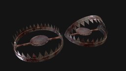 Old Bloody Bear Traps - Open and Closed blood, trap, bear, bloody, damage, metal, old, iron, traps, bear-trap, halloween