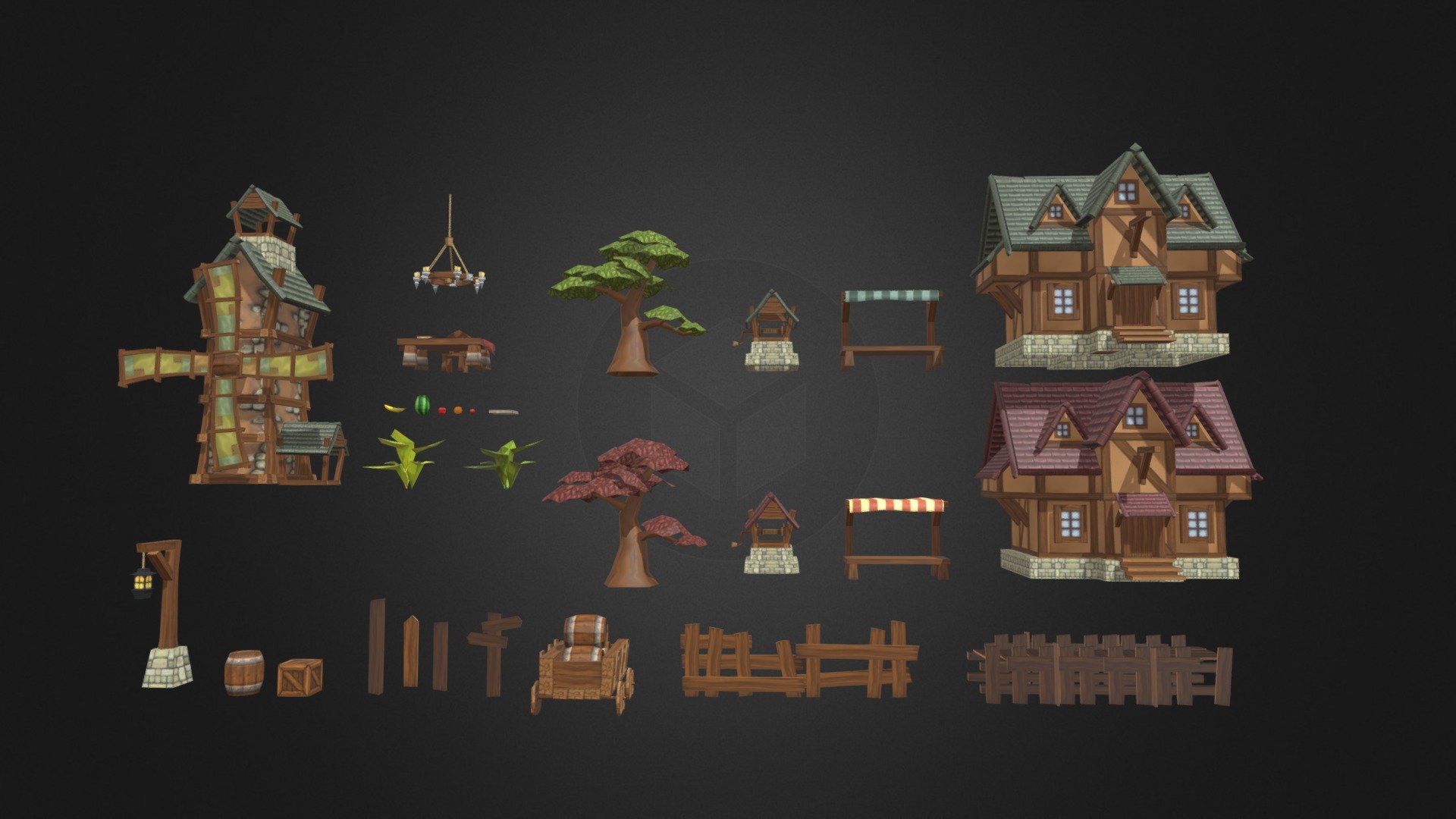 Liso Library 1 is the first of many bundles of low-poly and hand-painted game assets. The goal is to provide you a wide array of varied game assets and props to be used in setting up your game world or environment. For this initial bundle, this is a mixture of assets that is medieval/village themed for an RPG game. All Assets are render-ready for Blender-internal Renderer

What's Inside:




Windmill

Chandelier

2 Trees

2 Houses

2 Wells

2 Vendor Stands

Barrel

Crate

7 Wood Props

2 Plants

5 Fruits

Barrel Carrier

Table and Chair

Book
