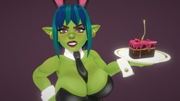 BunnyG goblin, angry, strawberry, greenskin, bunnygirl, shortstack, waitress, tights, bunnysuit, thicc, character, handpainted, girl, characterdesign