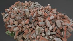 Pile of construction old debris bricks ruin, brick, 3d-scan, urban, dirt, bricks, pile, waste, rubble, destroyed, stack, mound, authentic, heap, 3d-scaning, photoscan, photogrammetry, asset, 3d, scan, stone, gameasset, house, building, construction, material