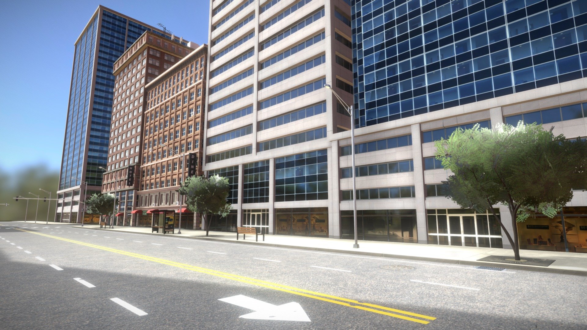 City Buildings pack with optimized polygons and textures!

Includes 6 highly detailed buildings, roads, trees, and some city decorations

Some textures aren't made as an atlas so they could be used separately

Enjoy! And if there's a problem in the model, please let me know :)
