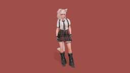 Foxy Catgirl - Sweet, Cute and Strong character cat, cgi, anthropomorphic, gamedevelopment, digitalart, animation, characterdesign, hand, foxycatgirl, sweetandstrong, cutebutfierce, 3dmodelcharacter