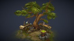 Last Outlander - Chemists Table. Level 1 tree, diffuse, assets, table, props, chemistry, diffuseonly, handpainted, game, art, gameasset, stylized, fantasy, gameready, lastoutlander, chemistrytable