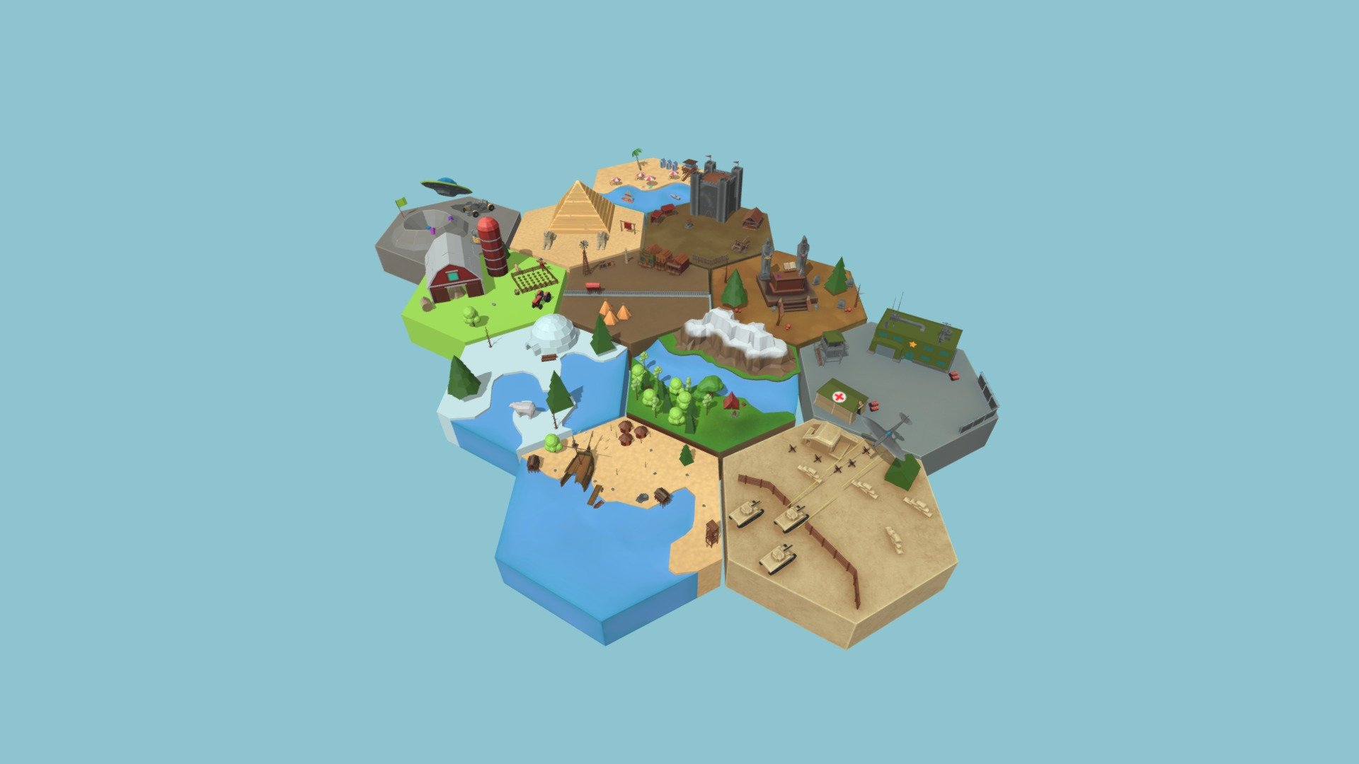 12 Low Poly Concept Island




Egypt

Medieval

Western

Farm

Military

Nature

Pirate

WW2

Cursed

Space

Beach

Island

