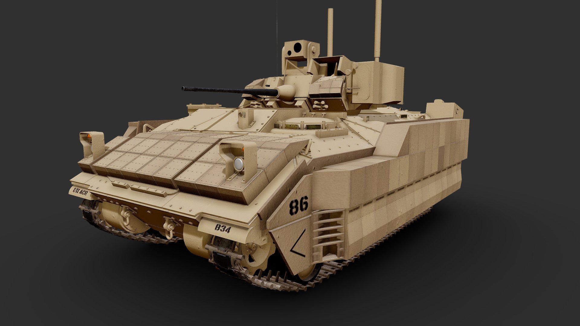 All the model have been moved to FAB you can get it on my profile: https://www.fab.com/sellers/luisbcompany

The Bradley Fighting Vehicle (BFV) is a tracked fighting vehicle platform of the United States manufactured by BAE Systems Land &amp; Armaments, formerly United Defense. It is named after U.S. General Omar Bradley.

The Bradley is designed to transport infantry or scouts with armor protection, while providing covering fire to suppress enemy troops and armored vehicles. The several Bradley variants include the M2 Bradley infantry fighting vehicle and the M3 Bradley cavalry fighting vehicle. The M2 holds a crew of three (a commander, a gunner, and a driver) along with six fully equipped soldiers. The M3 mainly conducts scout missions and carries two scout troopers in addition to the regular crew of three, with space for additional BGM-71 TOW missiles.