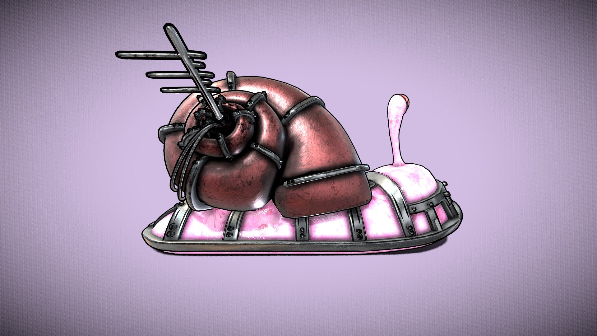 Mecha Snail

Mecha Snail, rigged and animated.
UV Unwrapped and textured. 
Comes with textures at 2k and 4k resolution. 
Contains PBR &amp; Toon (LBS) Shader variations.

The model contains 3 objects, 1 set of materials (+1 Outline for Toon), and 1 set of textures. 
Modeled in Blender, painted in Substance Painter. 
.
.
.
.
.
.
More: 
https://linktr.ee/ed3d