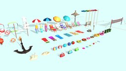 KEKOS Tropical Beach - Props tropical, summer, beach, diver, character, cartoon, 3d, model, stylized, human, rigged, sea, , kekos