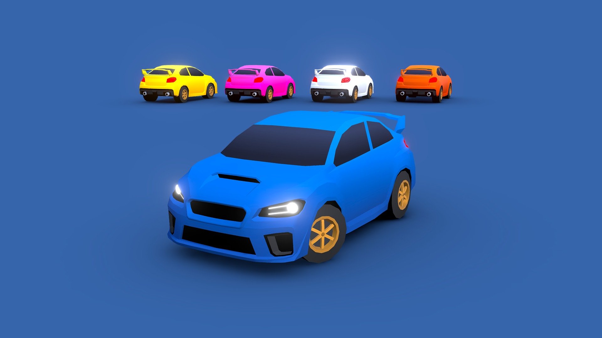 

5 colors.

3540 triangles (wheels included).

FBX files included.

Cars use 2 materials (texture atlas of 512px * 512px).

Cartoon design.

This car is part of: CARS - Cute Racing Set