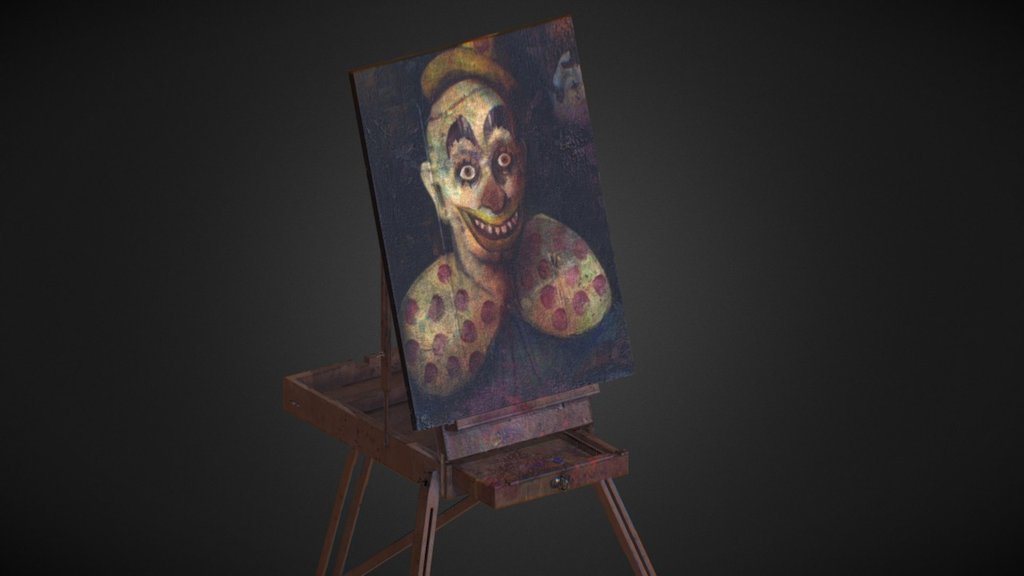 A demented clown and art easel, created for a university project.
This was to be placed in an abandoned mental asylum, real-time game environment.
