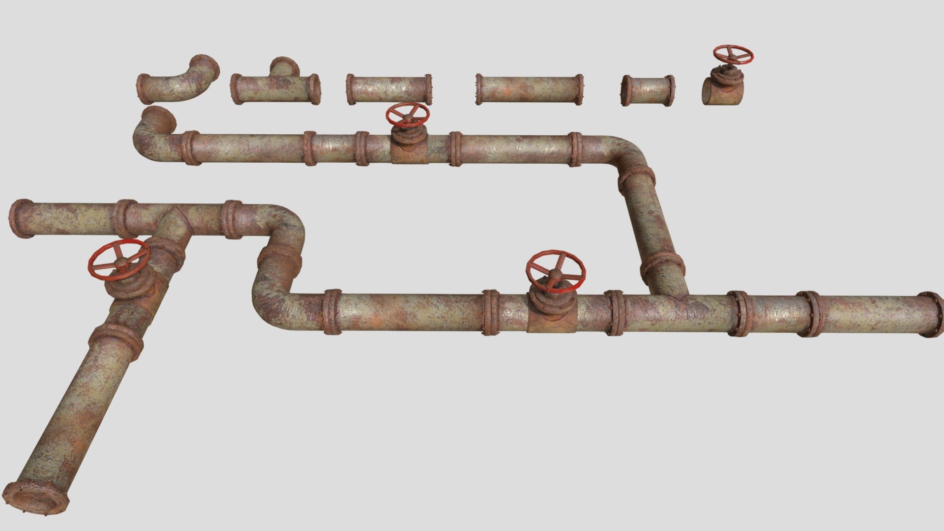 This set is suitable for filling any game, any visualizations. Modular sections are easy to piece together in a variety of combinations. The example scene through included in the package. It's readily available to import in Unity3D and Ue4. Very easy to modify. All materials and textures included. The set uses one texture and one material. The texture is made in substance painter.

Pack contain 7 different objects

1 Material, pbr textures 2048x2048