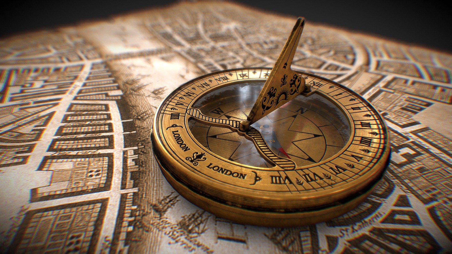 Antique British Sundial is a device that tells the time of day when there is sunlight by the apparent position of the Sun in the sky. This model is prepared with PBR work flow. It can be also used as a magnetic compass as well. This is a game ready model.