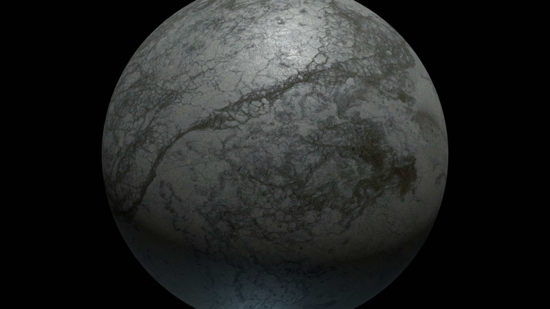 Planet Patina, a fictional alien planet. The sphere is 8192 polys. The texture map is 8500 x 4250 pixels.
