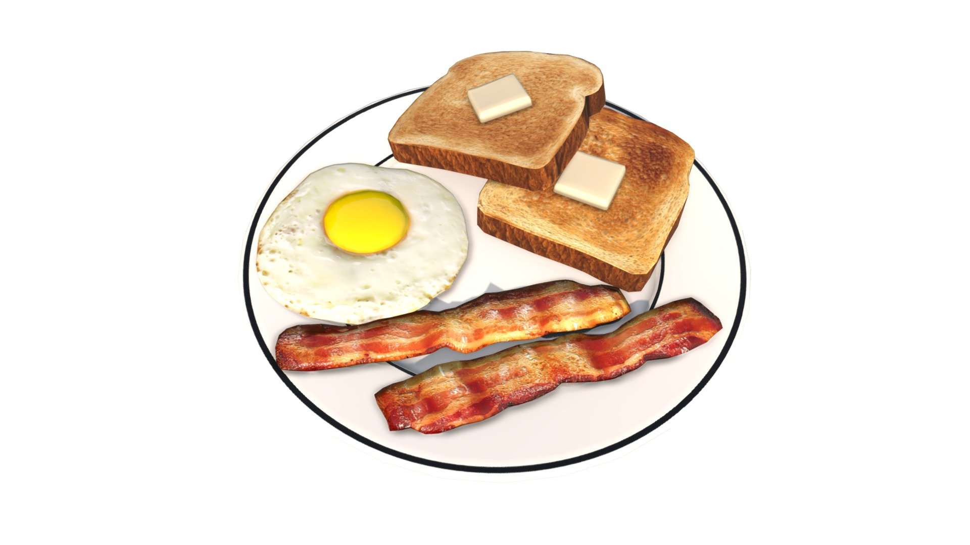Enhance your projects with this premium model of a plate of breakfast. This model has a low polygon count at 2398, making it perfect for real-time applications or quick render times in ray tracing engines.

Features:




2398 quads / 4,794 triangulated

All quad geometry except for two triangles.

High quality 4096px by 4096px textures for PBR workflows (Albedo/Color, Normal, Roughness, Ambient Occlusion)

Non-overlapping UV Map

World scale set to centimeters

Measures 22.85cm x 22.851 x 5.085cm
