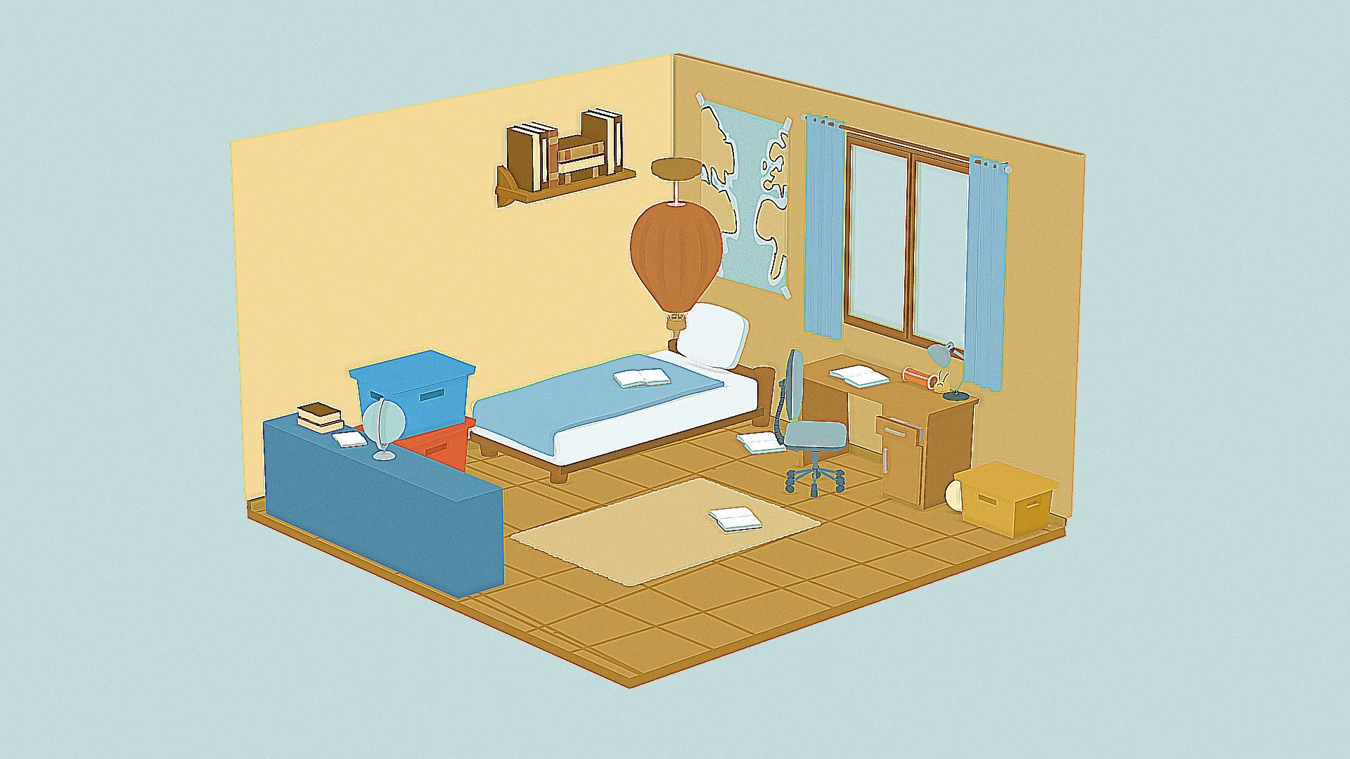 Cartoon Bedoom Low-poly - High detail

Blender 2,9 - free download

Realised by SDC for Sketchfab - 2021

NB: The sketchfab rendering may be different from that of Blender.

For more models click here (everything is free !!) :

https://sketchfab.com/3Duae