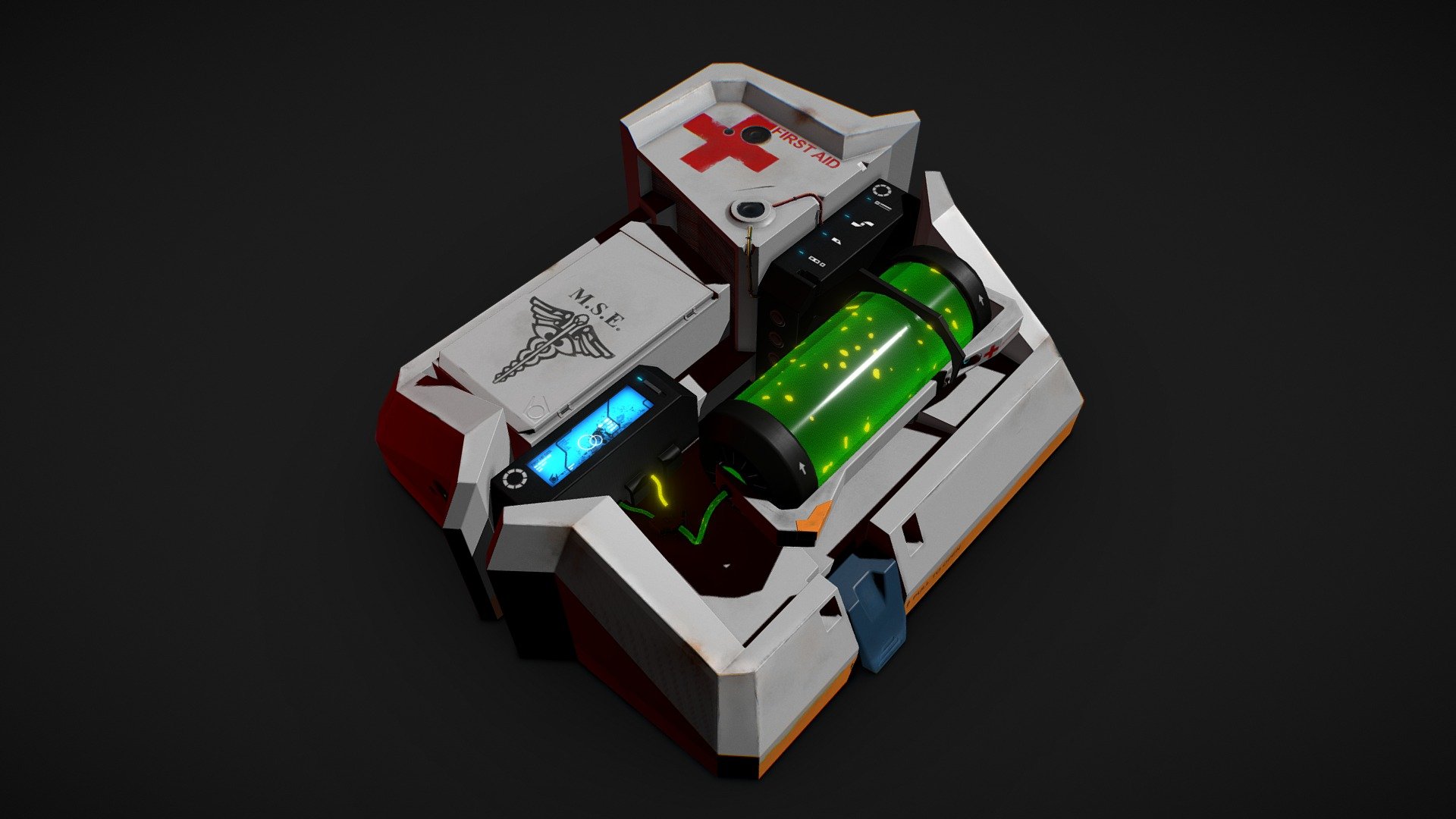 I'm a fan of Half-Life and I think this Health Kit has an interesting design and that made me wanting to make my own and to make my little twist 🙂

You can see more renders and info here in ArtStation.
