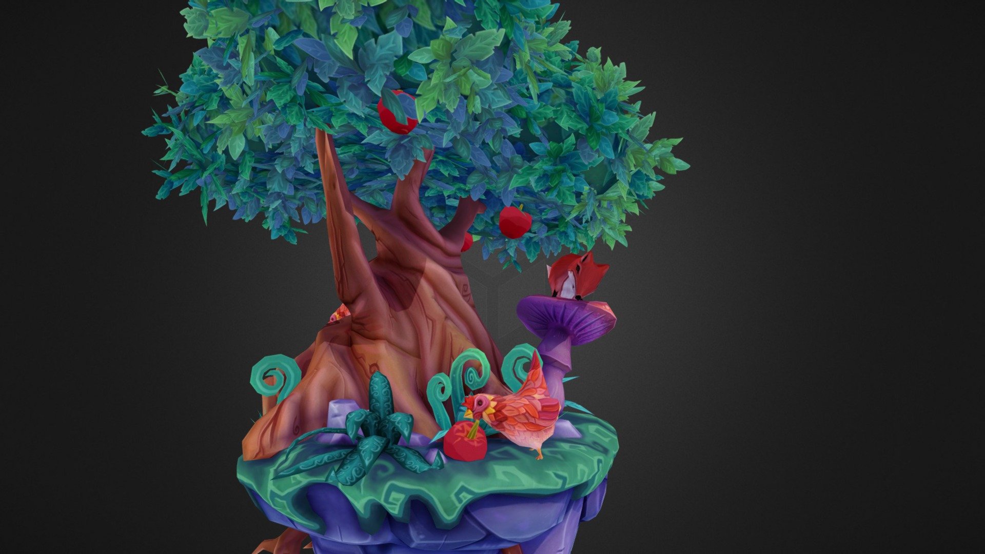 Two foxes stalk some chickens in an orchard.

14 050 Triangles,
2048 Texture: Diffuse and Alpha.
Maya, Max, Photoshop, Zbrush &amp; Mudbox