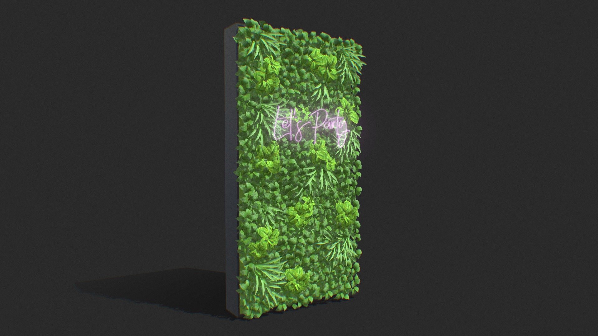Green wall back for your neon signs

Leaves textures included in PNG:




3 leaves diffuse map

3 leaves bump map

The wall dimensions are:




Height: 2.44 meters (8ft)

Width: 1.22 meters (4ft)

IMPORTANT NOTES:




This model does not have materials, but it has separate generic materials, it is also separated into parts, so you can easily assign your own materials.

If you have any questions about this model, you can send us a message.