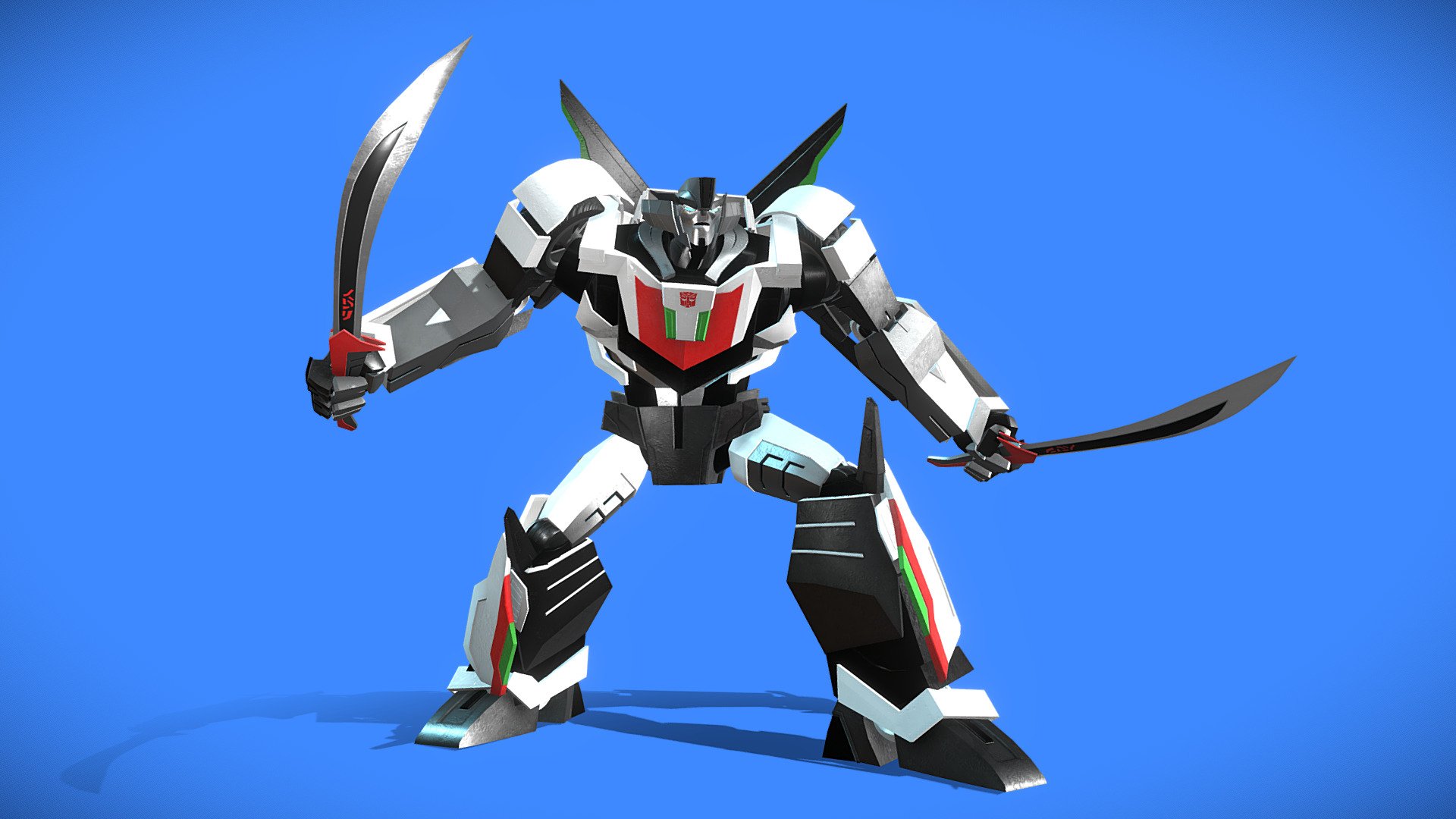 3D model rig of Wheeljack, an Autobot from the Transformers Prime series. With rigging and PBR materials, ensuring appropriate usability for animations and games.

The native file type is BLEND as it was created with Blender, however with OBJ, FBX as well as PBR textures provided, it will work with any 3D programs.

All rights of the Transformers brand belongs to Hasbro.

&mdash;NOTES&mdash;
For a more in depth look of the purchasable package, check out the portfolio post: https://www.artstation.com/artwork/q9K29a

&mdash;DETAILS&mdash;

In this package includes:





Blender file (.BLEND) with armature rigging, proper materials and PBR textures set up.




PBR textures in 4K, including these maps: Color, Metallic, Specular, Roughness, Emission.




OBJ and FBX files.



The model in Blender project file also completed with Crease edges and therefor, subdivision ready.

Thank you for your support of my products and look out for more soon.