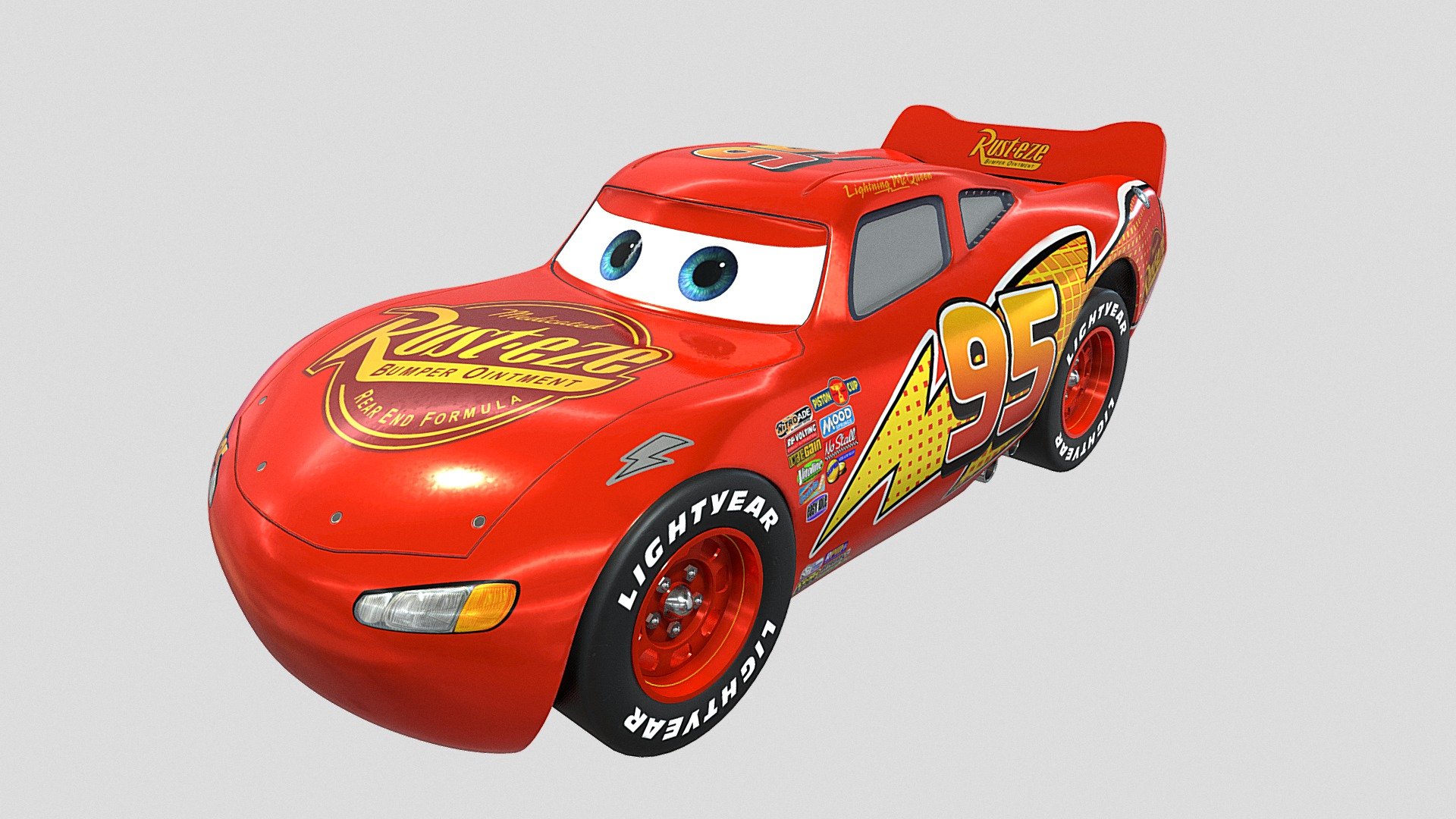 Hello! I'm presenting you a Pixar's Lightning McQueen! It is a low-poly model with no n-gon geometry. Model consists of 3 materials for better quality. Each material has it's own 4K texture set. High quality exclusive decals, hand painted textures. Proper proportions and authentical decals placement. 
If You have any questions left, feel free to leave a comment.