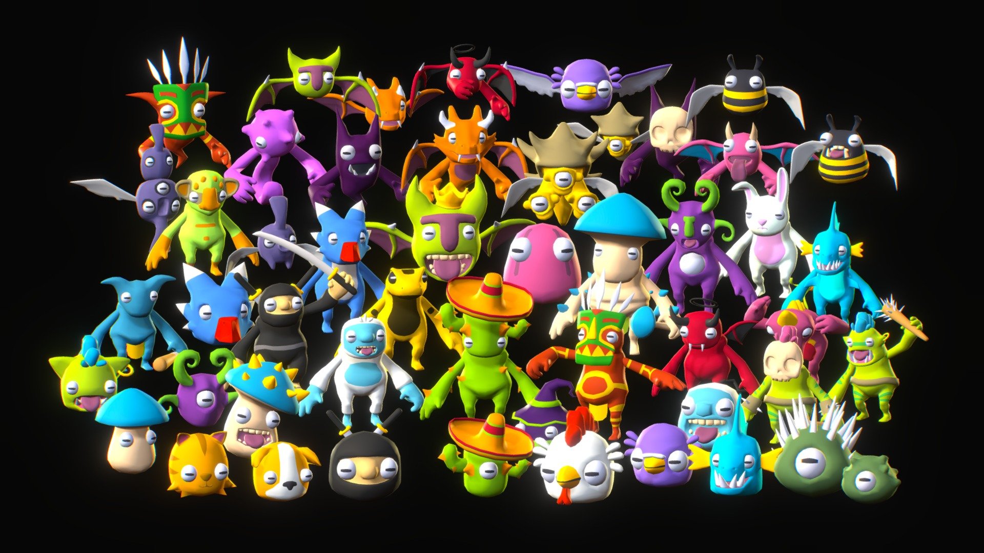 
50 Monsters with attack, death, running, walking, and many more animations.
In .Blend, .FBX, .OBJ and glTF formats!


Free to use in any project, even commercially! (CC0)

Download for free on my website:
https://quaternius.com