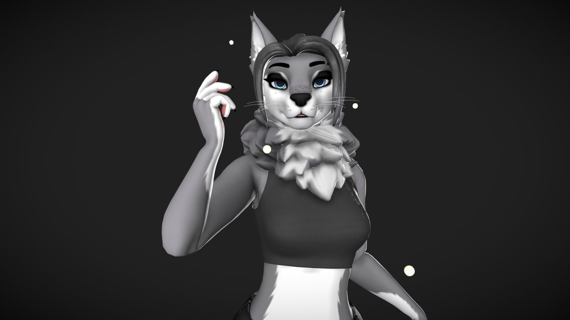 This avatar is ready to upload to VRChat and as a VTuber streaming avatar! It's super easy to use and comes with tons of in-game customization, tutorials and editor files. I also have an awesome discord community where you can ask questions, commission recolors and edits, and hang out! Check out my gumroad for the full list of everything this avatar comes with!!!

Get this model on my Gumroad: https://juliawinterpaw.carrd.co/
Twitter: twitter.com/JuliaWinterPaw
Discord: discord.gg/56wT3Zq

Avatar Features




Physbones set up for the ears, tail, hair, butt, collar, whiskers, chest, and tongue

In-game toggleable collar, glasses/sunglasses, whiskers, neck floof, claws, and more

80+ body customization options in and out of game (curvy, buff, chest size, face adjustments, etc.)

2 hairstyles with length adjustments

4 Toggleable custom sitting/laying poses

Wolf, Fox, Border Collie and Fennec texture variations

Face tracking with all 52 ARKit blendshapes

And so much more!!!
