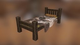 Peasant's Bed bed, high, medieval, rustic, hay, old, hide, pelt, peasant, straw, novice, bakes, maya2017, vertisea, substance, painter, maya, low, poly, animal, wood, simple, beginner