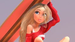 California Girl in Lifeguard Outfit - Rigged , board, sand, dress, beach, woman, surf, blonde, pretty, lifeguard, girl
