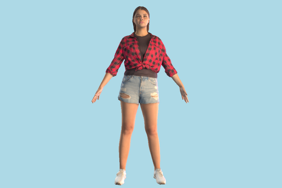 Stylish Girl in a Plaid Shirt 188 3d model
