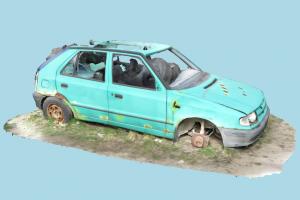 Wrecked Car wrecked, damaged, ruined, rusty, destroyed, burned, abandoned, bumper, old, derelict, car, scanned