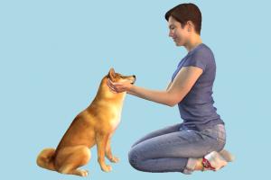 Girl and Dog scanned-models, animal, care, dog, summer, woman, girl, female, people, human, character, animals, pet