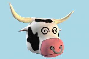Cow Head cow, head, animal, milk, cartoon, low-poly